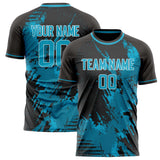 Custom Teal Black Pattern Soccer Jersey