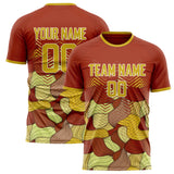 Custom Red Old Gold Pattern Soccer Jersey