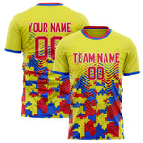 Custom Yellow Pink Pattern Soccer Jersey