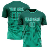 Custom Teal Light Teal Pattern Soccer Jersey