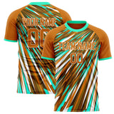 Custom Brown Teal Pattern Soccer Jersey