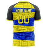 Custom Yellow Blue Pattern Soccer Jersey