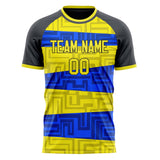 Custom Yellow Blue Pattern Soccer Jersey