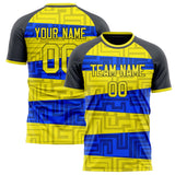 Custom Yellow Blue Pattern Soccer Jersey