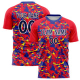 Custom Red Navy Pattern Soccer Jersey