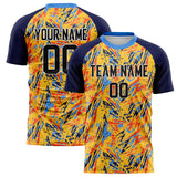 Custom Gold Navy Pattern Soccer Jersey