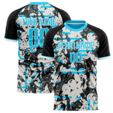 Custom Black Blue Pattern Soccer Jersey