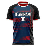 Custom Navy Red Pattern Soccer Jersey