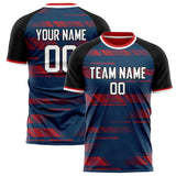 Custom Navy Red Pattern Soccer Jersey