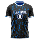 Custom Black Blue Pattern Soccer Jersey