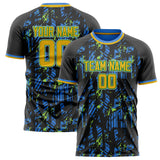 Custom Blue Gold Pattern Soccer Jersey