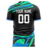 Custom Black Blue Pattern Soccer Jersey