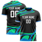 Custom Black Blue Pattern Soccer Jersey