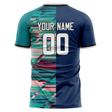 Custom Navy Teal Pattern Soccer Jersey