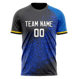 Custom Black Blue Pattern Soccer Jersey