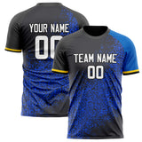 Custom Black Blue Pattern Soccer Jersey