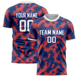 Custom Red Navy Pattern Soccer Jersey