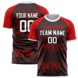 Custom Black Red Pattern Soccer Jersey