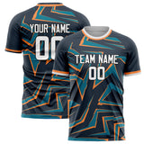 Custom Navy Orange Pattern Soccer Jersey