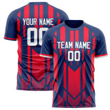 Custom Navy Red Pattern Soccer Jersey