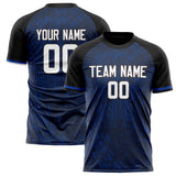 Custom Navy Black Pattern Soccer Jersey