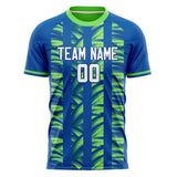 Custom Blue Neon Green Pattern Soccer Jersey