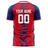 Custom Red Navy Pattern Soccer Jersey