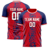 Custom Red Navy Pattern Soccer Jersey