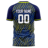 Custom Navy Yellow Pattern Soccer Jersey