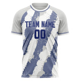 Custom White Greyish Blue Pattern Soccer Jersey