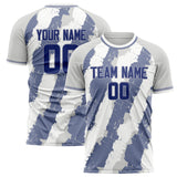 Custom White Greyish Blue Pattern Soccer Jersey