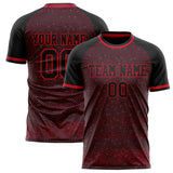 Custom Black Red Pattern Soccer Jersey