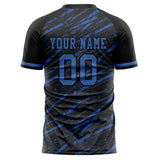 Custom Black Blue Pattern Soccer Jersey