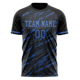 Custom Black Blue Pattern Soccer Jersey