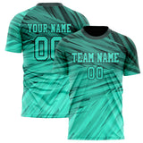 Custom Teal Black Pattern Soccer Jersey