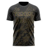 Custom Black Old Gold Pattern Soccer Jersey