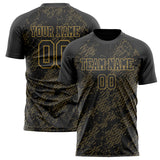 Custom Black Old Gold Pattern Soccer Jersey