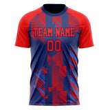 Custom Red Navy Pattern Soccer Jersey