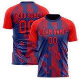 Custom Red Navy Pattern Soccer Jersey