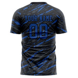 Custom Black Blue Pattern Soccer Jersey