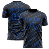 Custom Black Blue Pattern Soccer Jersey