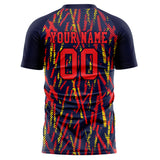 Custom Red Navy Pattern Soccer Jersey