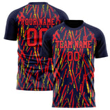 Custom Red Navy Pattern Soccer Jersey