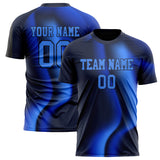 Custom Black Blue Pattern Soccer Jersey