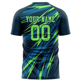 Custom Navy Neon Green Pattern Soccer Jersey