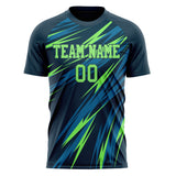 Custom Navy Neon Green Pattern Soccer Jersey