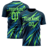 Custom Navy Neon Green Pattern Soccer Jersey