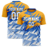 Custom Gold Blue Pattern Soccer Jersey