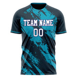 Custom Black Teal Pattern Soccer Jersey