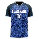 Custom Blue Black Pattern Soccer Jersey